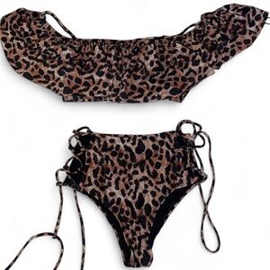 cheetah leopard print off the shoulder bikini set